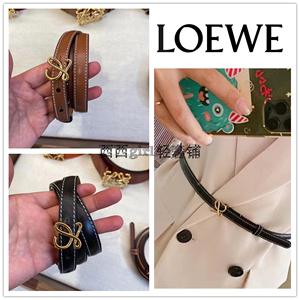 代购Loewe/罗意威皮带双面细带复古字母金扣logo荔枝纹牛皮腰带女