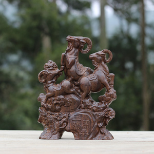 精雕实木越南沉香木雕摆件生肖羊三羊开泰木质手工雕刻家居工艺品