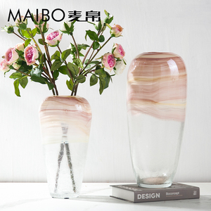 现代简约ins风冰裂纹油彩玻璃花瓶家庭桌面客厅玄关样板装饰花器