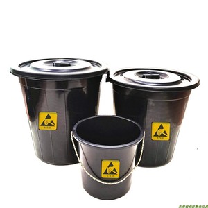 20升防静电垃圾桶黑色塑料ESD工业圆桶废品桶无盖收纳桶永防6次方