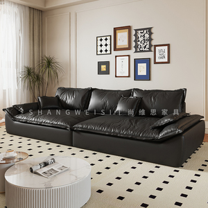 帆船沙发真皮超宽坐深客厅头层牛皮意式极简沙发欧式复古黑色沙发