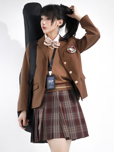 圣卡特茶西马甲原创正版麻衣学姐学院风JK制服棕色西服女套装外套