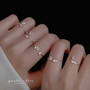 925纯银字母戒指女小众设计时尚个性食指开口银戒指精致尾戒小指