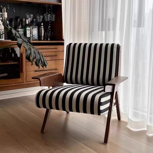 法式复古单人沙发椅客厅阳台小户型中古风设计师斑马实木休闲椅子
