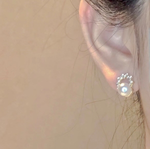 「珍珠少女」气质甜美耳钉S925银耳饰女高级感镶钻圆圈耳环通勤