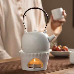 陶瓷茶壶家用热茶炉暖茶底座铜把提梁壶单壶商用温茶炉茶具仿古白