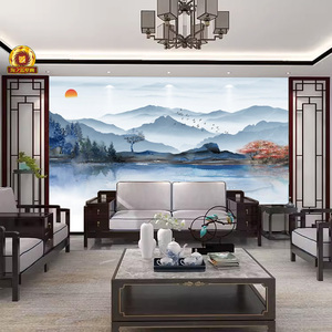 8d新中式电视背景墙纸水墨山水意境影视壁画客厅沙发茶室装饰壁布
