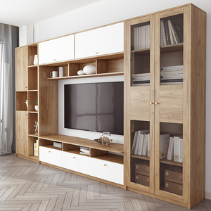 定制实木电视柜组合墙柜高柜整柜家用小户型客厅背景柜定做北欧