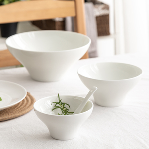 新月碗优质无铅纯白骨瓷碗家用日式碗大汤碗釉下彩米饭碗酒店陶瓷