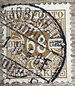 丹麦 1907年 新闻纸邮票-数字 68O旧1枚SCP7# 无薄裂上品