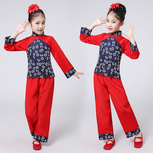 儿童民族演出服六一儿童舞表演服装歌唱祖国合唱服表演服十送红军