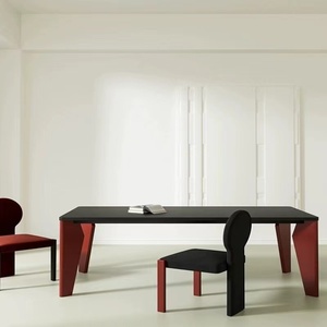 北欧全实木餐桌侘寂风简约实木会议桌创意现代办公桌个性时尚书桌
