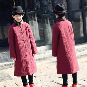 丹凤创意民族风服装男童冬装棉袄复古菱形格纯棉毛领中式棉大衣