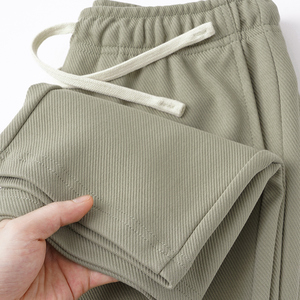 300g美式重磅灰绿色斜纹直筒休闲裤男纯色宽松垂感运动卫裤春夏款