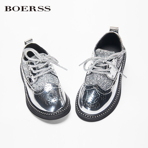 boerss儿童西装套装皮鞋新款男童皮鞋男童鞋银色皮鞋礼服鞋演出鞋
