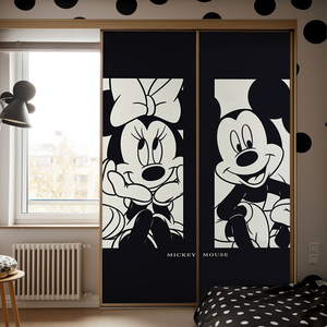 现代衣柜贴纸房间改造布置柜子黑白系米老鼠贴画自粘翻新出租房