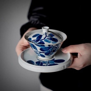 岩茶三才斗笠盖碗防烫手绘柿子茶杯家用陶瓷泡茶碗带盖杯功夫茶具
