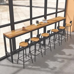 实木美式长条酒吧长桌咖啡阳台靠墙桌餐桌吧台桌椅组合高脚桌家用