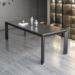 进口拉米娜岩板餐桌现代简约家用长方形定制岛台一体尺寸铝合金桌