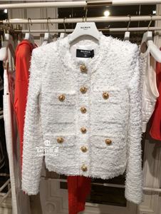 Balmain巴尔曼女士白色金扣缀饰花呢夹克外套22长袖正品代购XF1SK