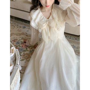 200斤胖MM大码女装蕾丝网纱显瘦白色礼服裙子仙女连衣裙2023秋季