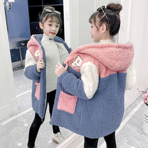 女童冬装加绒加厚外套2023新款女孩韩版中大童毛毛衣儿童中长款潮