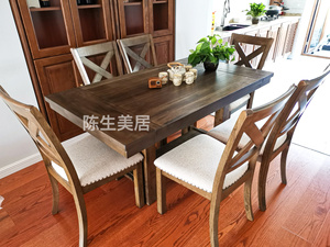 爱室丽美式复古家用D631伸缩餐桌椅长凳组合餐厅餐桌实木矩形家具