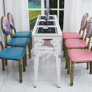 美甲桌简约现代双人桌椅套装单人小型简易美甲桌子双层特价经济型