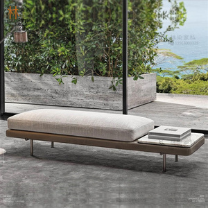 北欧时尚布艺沙发凳轻奢不锈钢客厅换鞋凳长方形长条凳卧室床尾凳