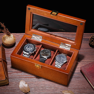 雅式三格手表盒木质玻璃天窗表盒子装手串链展示箱收藏收纳首饰盒