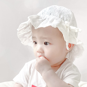 婴儿帽子春秋薄款宝宝渔夫帽外出防晒白色遮阳帽可爱超萌太阳帽女