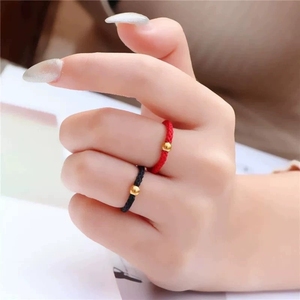 小金珠戒指女时尚个性钛钢金豆豆红绳尾戒小指ins潮小众设计