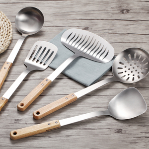 木柄不锈钢锅铲勺子套装厨房厨具全套家用勺炒菜铲子铲勺漏勺汤勺