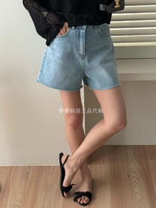 TIZZI简洁做旧毛边休闲牛仔短裤2024夏季新款韩国正品东大门代购