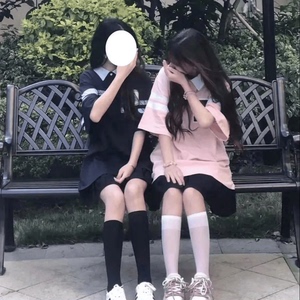 韩版宽松日系学院风夏季套装女学生短袖Polo衫T恤+百褶裙两件闺蜜