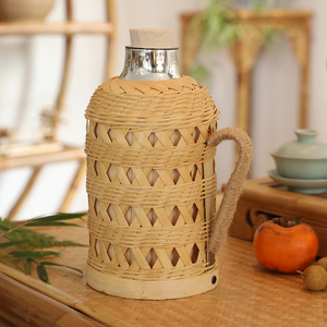 竹编复古热水瓶老式保温壶暖水瓶家用暖壶茶室保温瓶玻璃内胆木塞