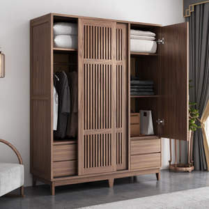 新中式实木衣柜家用卧室小户型推拉门北欧简约日式衣橱卧室移滑门