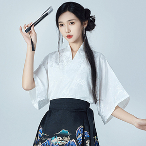 新中式衬衫女装夏季短袖国风小个子交领汉服上衣搭配马面裙的衬衣