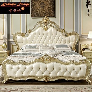 法式轻奢公主床宫廷奢华欧式床1.8米双人床简欧实木头层牛皮床+1