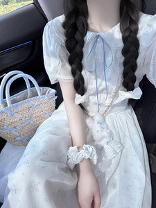 法式甜美娃娃领碎花连衣裙女夏季收腰小个子初恋设计感超好看裙子