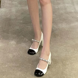 法式复古玛丽珍JK高跟鞋2024年新款明星同款小香风漆皮粗跟单鞋女