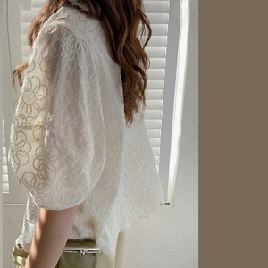 2024年新款女夏季韩式休闲小清新甜美上衣设计感小众白色雪纺衬衫