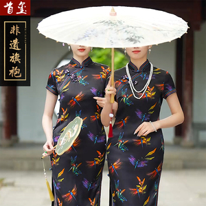 首玺新中式旗袍夏季新款双面醋酸缎单层透气三绲边复古中国风旗袍