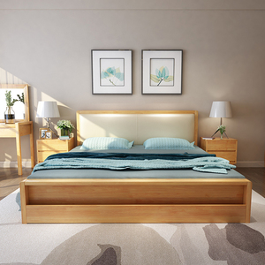科技布床主卧婚床现代简约实木床底收纳高箱储物靠背垫软包床北欧