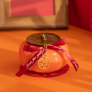 创意陶瓷柿子喜糖盒子伴手礼盒节日礼品盒婚庆用品喜糖罐满月定制