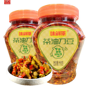 湖南特产茶油刀豆剁辣椒咸菜468gx2瓶农家刀豆丝拌面下饭菜刀豆干