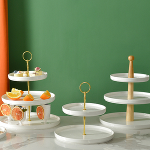陶瓷三层水果盘果盘甜品台展示架多层下午茶蛋糕架点心托盘糖果盘