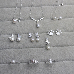 大漏原创设计通体S925纯银镶嵌天然淡水珍珠简约女士耳饰项链饰品