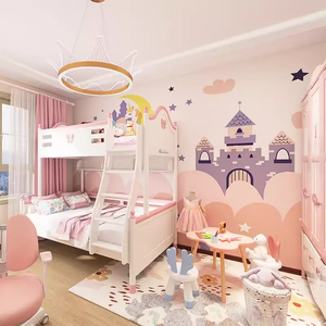 3D卡通粉色城堡儿童房墙纸女孩公主房壁纸卧室独角兽墙布环保壁布