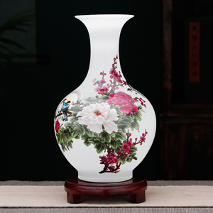 景德镇陶瓷器小花瓶摆件插花新中式家居客厅酒柜装饰品工艺博古架